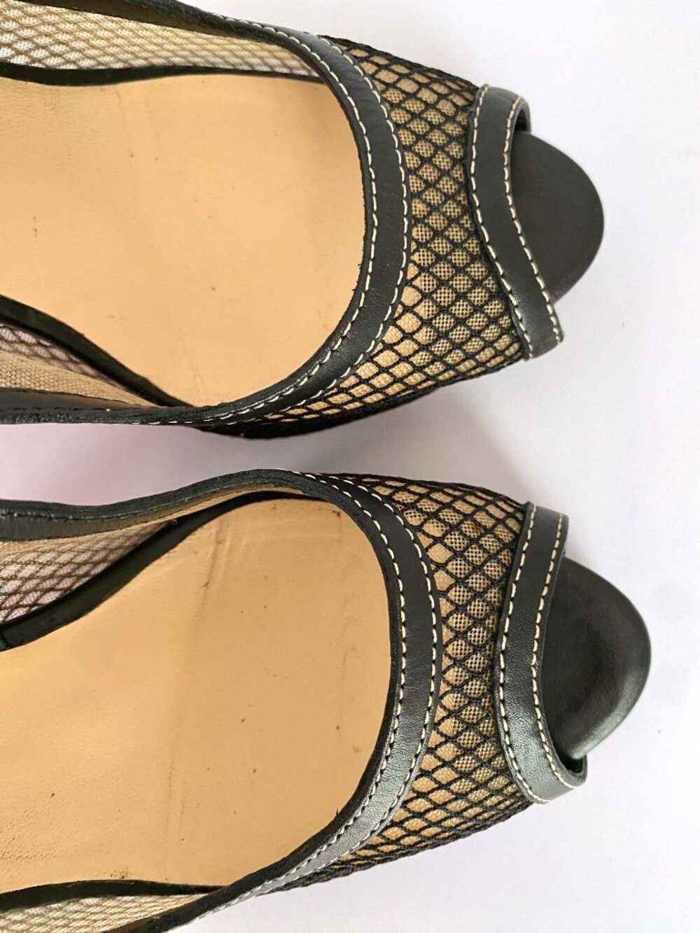 Christian Louboutin Black Mesh Peep-Toe Slingback Platform Heels | Size 38.5 - Picture 9 of 11